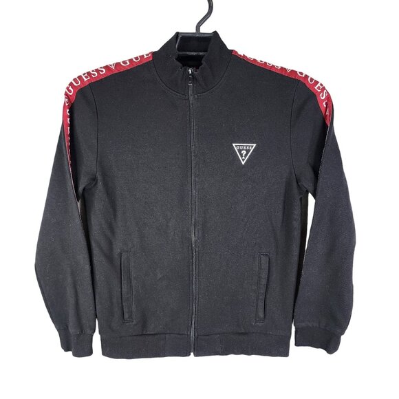 Mens Black & Red Guess Track Jacket Full Zip Long Sleeve Mock Neck Size M - Picture 1 of 11